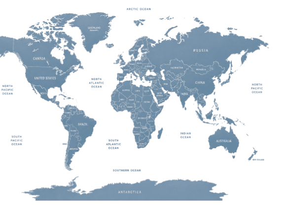 World map showing international supplier network